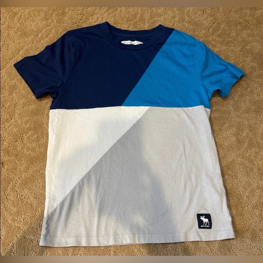 abercrombie kids Tri-Block Short Sleeve Tee in Navy, Bright Blue & Light Gray